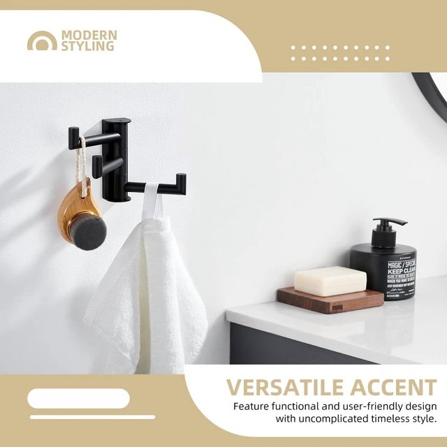 Alt view image 11 of 14 - Swivel Towel Hook 3 Arms, Robe Coat Wall Hook, Matte Black | SUS304 Stainless Steel, Foldable Hand Bath Towel Holder for Bathroom Kitchen Closet, Sturdy Space Saver, Screws Mounted