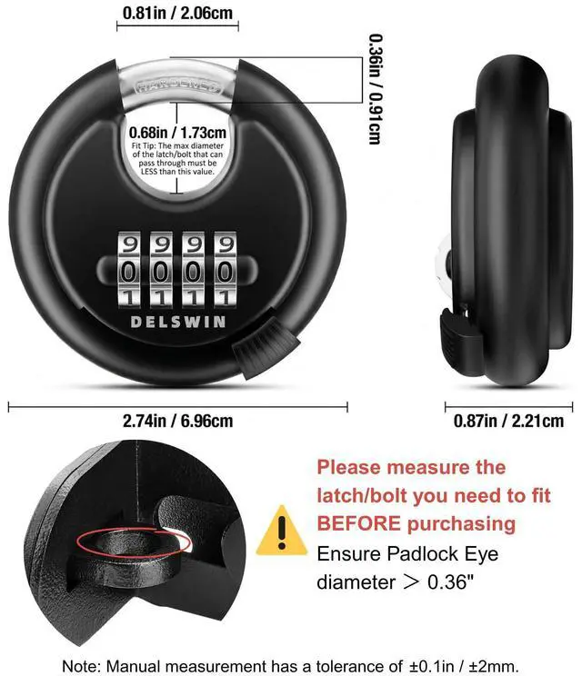 Alt view image 9 of 14 - 4-Digit Disc Combination Lock Outdoor - Heavy Duty Combination Padlocks with Hardened Steel Shackle Weatherproof Combo Locks for Gates,Sheds,Fence,Storage Unit (3/8" Shackle, Black,2 Pcs)