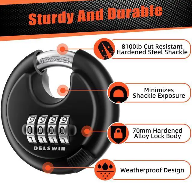 Alt view image 10 of 14 - 4-Digit Disc Combination Lock Outdoor - Heavy Duty Combination Padlocks with Hardened Steel Shackle Weatherproof Combo Locks for Gates,Sheds,Fence,Storage Unit (3/8" Shackle, Black,2 Pcs)