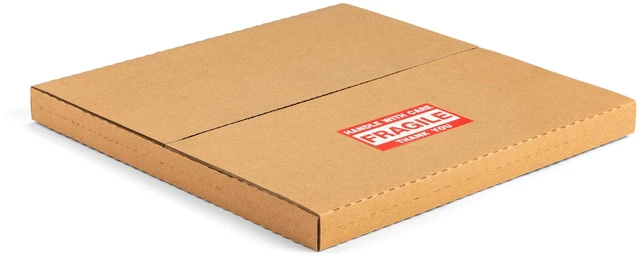 Alt view image 8 of 14 - 12-inch Vinyl Record Shipping Boxes, 12.8x12.8x1 inch, 50-Pack | LP Mailers, Corrugated Cardboard Box, Multi-Depth, Easy-Fold, with Fragile Stickers, Brown