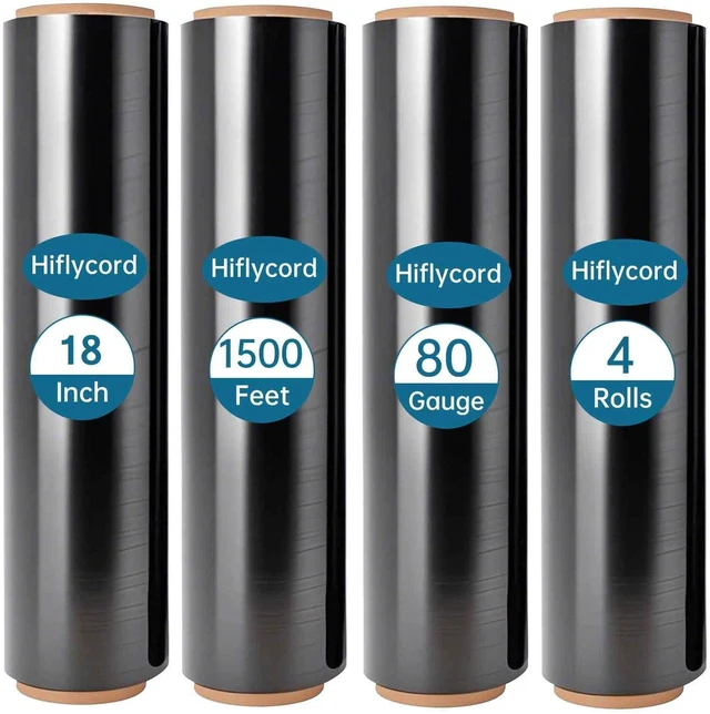 Alt view image 8 of 14 - Black Plastic Shrink Wrap Roll 18 Inch 1500 Feet, Stretch Wrap 4 Pack | 80 Gauge,800% Industrial Stretch, Black Stretch Film Self-Adhesive Cling, Plastic Wrap for Furniture Wrapping Shipping Moving