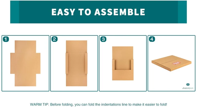 Alt view image 13 of 14 - 12-inch Vinyl Record Shipping Boxes, 12.8x12.8x1 inch, 50-Pack | LP Mailers, Corrugated Cardboard Box, Multi-Depth, Easy-Fold, with Fragile Stickers, Brown
