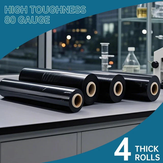 Alt view image 12 of 14 - Black Plastic Shrink Wrap Roll 18 Inch 1500 Feet, Stretch Wrap 4 Pack | 80 Gauge,800% Industrial Stretch, Black Stretch Film Self-Adhesive Cling, Plastic Wrap for Furniture Wrapping Shipping Moving