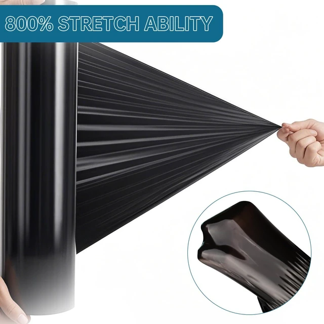 Alt view image 11 of 14 - Black Plastic Shrink Wrap Roll 18 Inch 1500 Feet, Stretch Wrap 4 Pack | 80 Gauge,800% Industrial Stretch, Black Stretch Film Self-Adhesive Cling, Plastic Wrap for Furniture Wrapping Shipping Moving
