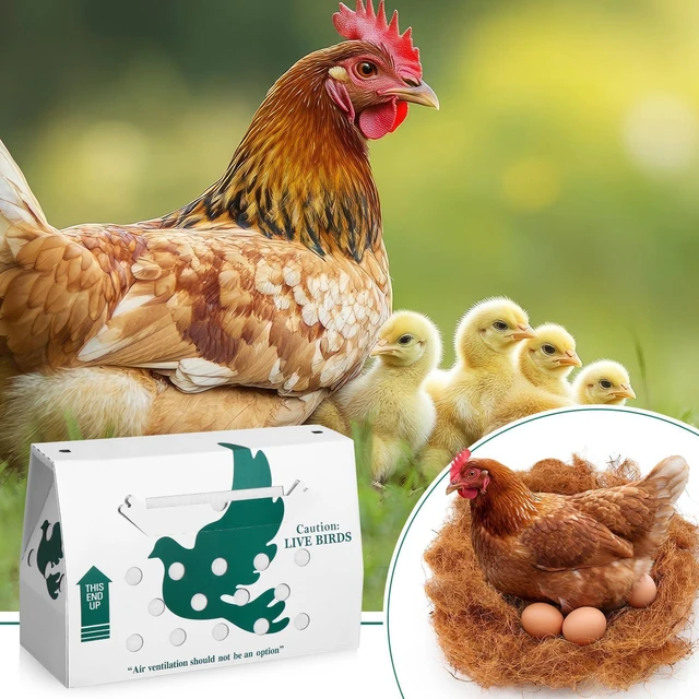 Alt view image 11 of 12 - 10 Pack Live Chicken Shipping Boxes 17.5x7.75x12 Inch Live Bird Shipping Boxes with Coconut Fiber Padding Corrugated Cardboard Pet Carrier for Poultry Pigeons Canaries (Green)