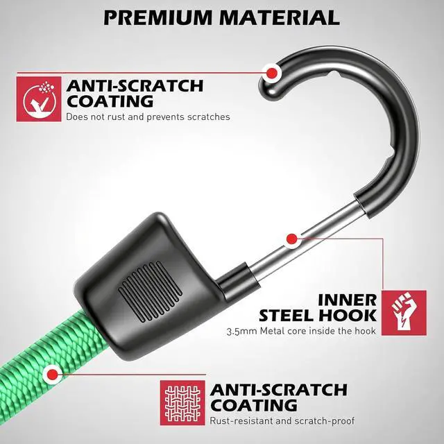 Alt view image 10 of 14 - 60-Piece Bungee Cords Assorted Sizes - 10" 18" 24" 32" 40" Bungee Cords with Hooks, Heavy Duty Outdoor, Large Medium Small Mini Elastic Canopy Tarp Bungee Ball Ties Tarp Clips Organizer