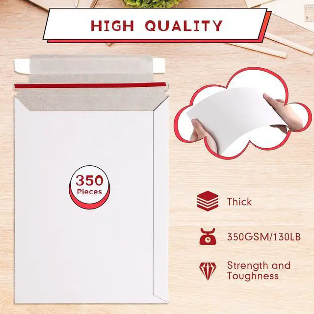 Alt view image 9 of 14 - 350 Pcs Rigid Photo Mailers 6x8 Inch, 350gsm Thick White Cardboard Shipping Envelopes with Self Adhesive, Flat Document Mailers for Photos, Prints, Artwork, CDs, and Paperwork