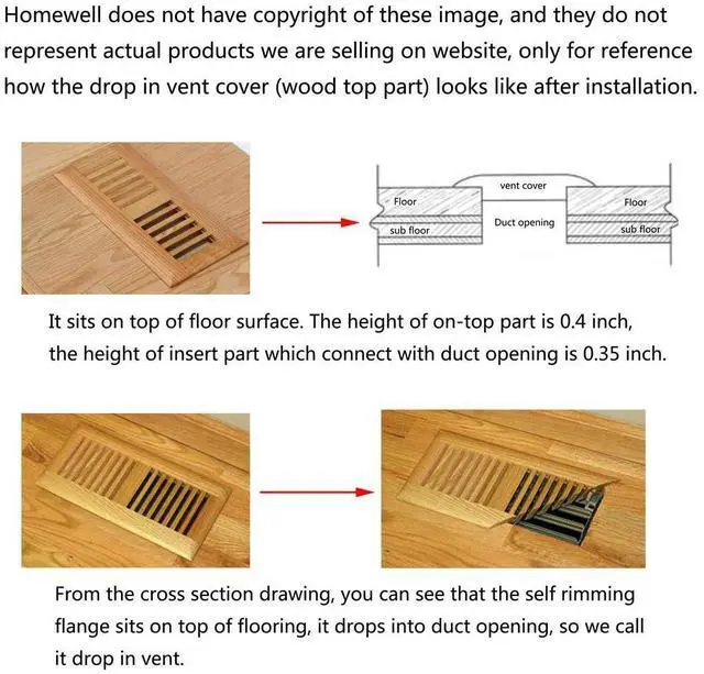 Alt view image 11 of 12 - 2 Pcs Pack Maple Floor Register, Drop in, 4x10 Inch, Unfinished