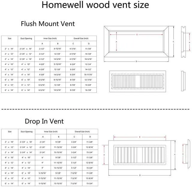 Alt view image 12 of 12 - 2 Pcs Pack Maple Floor Register, Drop in, 4x10 Inch, Unfinished
