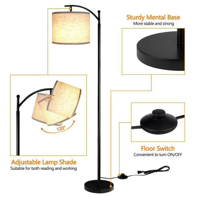 Alt view image 10 of 14 - Floor Lamp for Living Room with 3 Color Temperatures LED Bulb, Standing Lamp Tall Industrial Floor Lamp Reading for Bedroom, Office (9W LED Bulb, Beige Lampshade Included) -Black