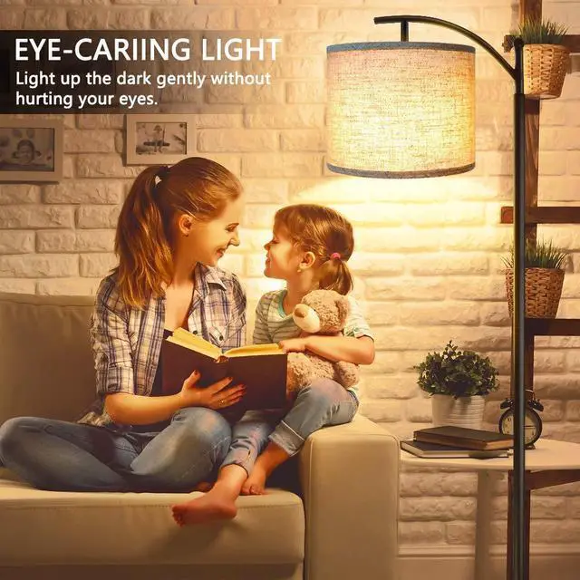 Alt view image 13 of 14 - Floor Lamp for Living Room with 3 Color Temperatures LED Bulb, Standing Lamp Tall Industrial Floor Lamp Reading for Bedroom, Office (9W LED Bulb, Beige Lampshade Included) -Black