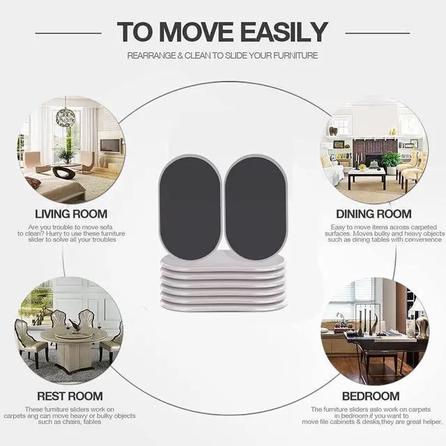 Alt view image 13 of 14 - Reusable Large Furniture Movers Sliders for Carpet and Hardwood Floors-8 Pack 9-1/2" Oval Moving Pads Protector for Heavy Duty Sofa Bed Table Desk,Quickly and Easily Move Any Item, Beige