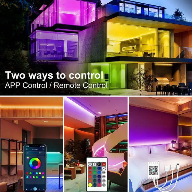 Alt view image 11 of 12 - LED Strip Lights 200 ft (2 Rolls of 100 ft), Smart App Control Lighting Bedroom Rome Decor with Remote, RGB Color Changing LED Lights for Party