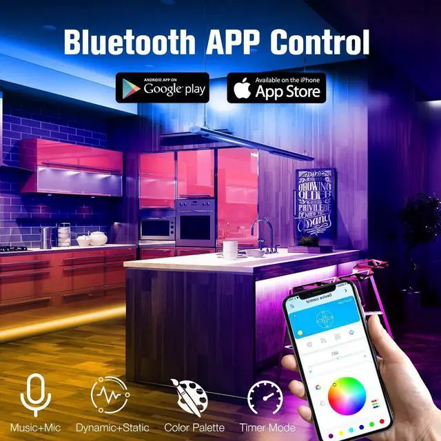 Alt view image 8 of 12 - LED Strip Lights 200 ft (2 Rolls of 100 ft), Smart App Control Lighting Bedroom Rome Decor with Remote, RGB Color Changing LED Lights for Party