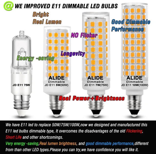 Alt view image 9 of 12 - E11 Led Bulbs,JDE11 120V 75W Candelabra Bulbs Equiva Dimmable 2700k | Warm White T3 T4 Mini Base JD E11 Bulb,7W 750lm for Chandeliers,Candelabra,Ceiling Fan, Table Cabinet Lighting,4Pack
