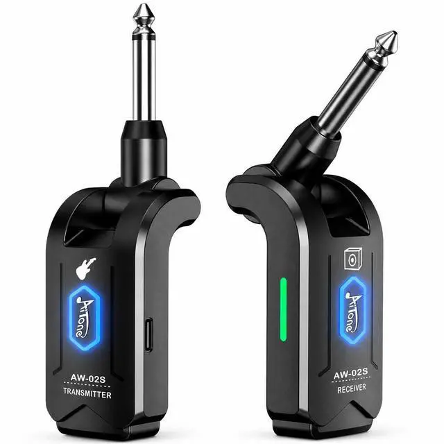 Alt view image 8 of 14 - 5.8GHz Wireless Guitar Transmitter Receiver 4 Channel Rechargeable Cordless Guitar System 65ft Long Range Superior to 2.4GHz Anti-Interference for Electric Guitar Bass (AW-02S)