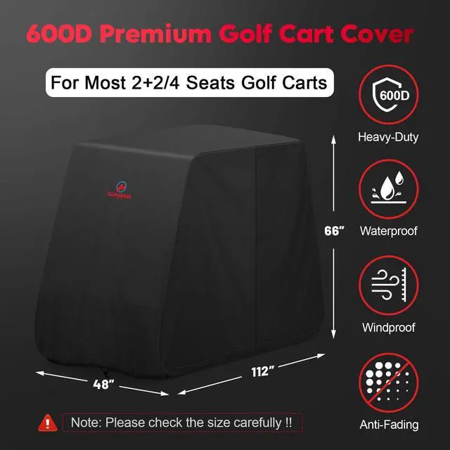 Alt view image 9 of 14 - Comnova Golf Cart Cover 4 Passenger - 600D Waterproof Golf Carts Enclosure with Zipper, Windproof & UV Resistant, Outdoor Golf Cart Cover Universal Fit EZGO, Club Car, Yamaha up to 112"L x 48"W x 66"H