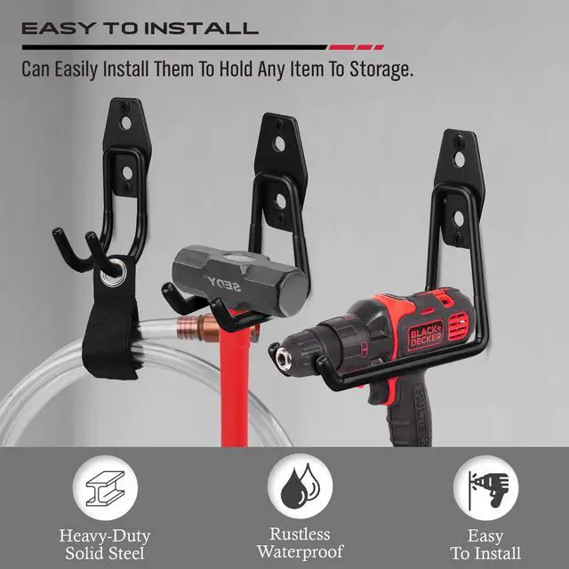 Alt view image 13 of 14 - Garage Tool Storage Wall Hook Assortment Set: 15PCS Heavy Duty Large Hanger Garden Tool Organizer Ladder Bike Rack Yard Tool Holder Shed Shovel Metal Screw Organization Bicycle Steel Bracket