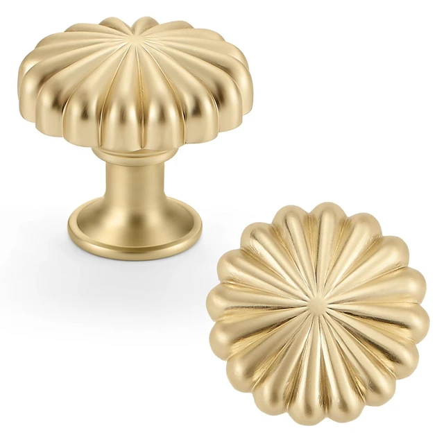 Alt view image 8 of 14 - Brushed Gold Cabinet Knobs10 Pack Solid Drawer Pulls for Dressers | Zinc AlloyScrews IncludedSingle HoleSmooth FeelVintage Cabinet Handles Hardware for Kitchen Cupboards Restyle