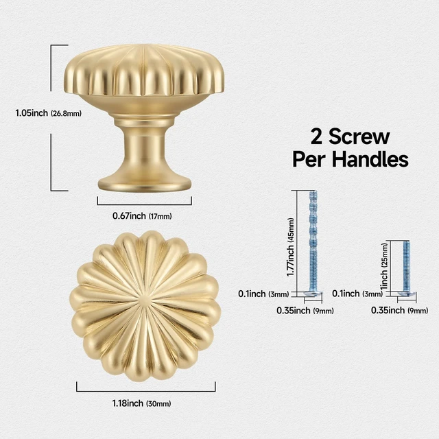 Alt view image 9 of 14 - Brushed Gold Cabinet Knobs10 Pack Solid Drawer Pulls for Dressers | Zinc AlloyScrews IncludedSingle HoleSmooth FeelVintage Cabinet Handles Hardware for Kitchen Cupboards Restyle