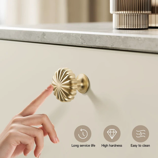 Alt view image 14 of 14 - Brushed Gold Cabinet Knobs10 Pack Solid Drawer Pulls for Dressers | Zinc AlloyScrews IncludedSingle HoleSmooth FeelVintage Cabinet Handles Hardware for Kitchen Cupboards Restyle