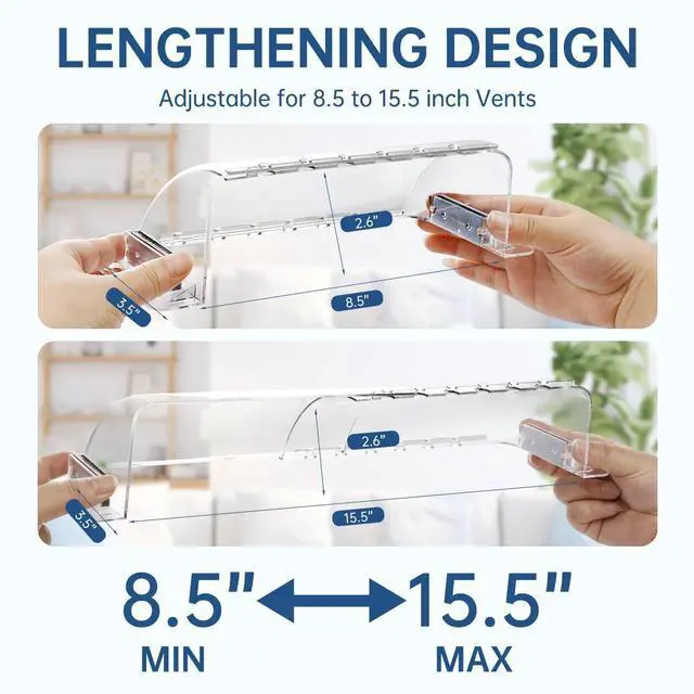Alt view image 9 of 14 - 2-Pack Register Vent Deflector, Aerospace-Grade Clear Design, 8.5-15 in | 200% stronger magnet grip, Anti-drop slots, 3 mounting methods, -35°F to 284°F for Ceiling/Floor/Wall Registers
