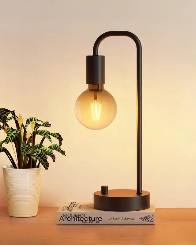 Alt view image 8 of 14 - Industrial Table Lamp for Bedroom, Fully Dimmable Modern Bedside Lamps with 2700K Warm Light Bulb for Kids Reading, Minimalist Nightstand Lamps for Living Room, Office (Bulb Included)