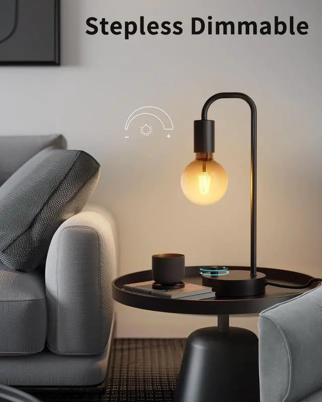 Alt view image 9 of 14 - Industrial Table Lamp for Bedroom, Fully Dimmable Modern Bedside Lamps with 2700K Warm Light Bulb for Kids Reading, Minimalist Nightstand Lamps for Living Room, Office (Bulb Included)