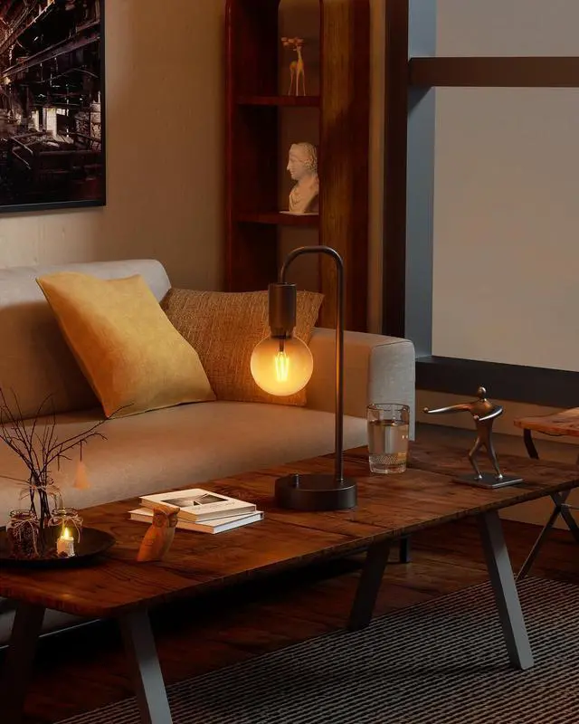 Alt view image 12 of 14 - Industrial Table Lamp for Bedroom, Fully Dimmable Modern Bedside Lamps with 2700K Warm Light Bulb for Kids Reading, Minimalist Nightstand Lamps for Living Room, Office (Bulb Included)