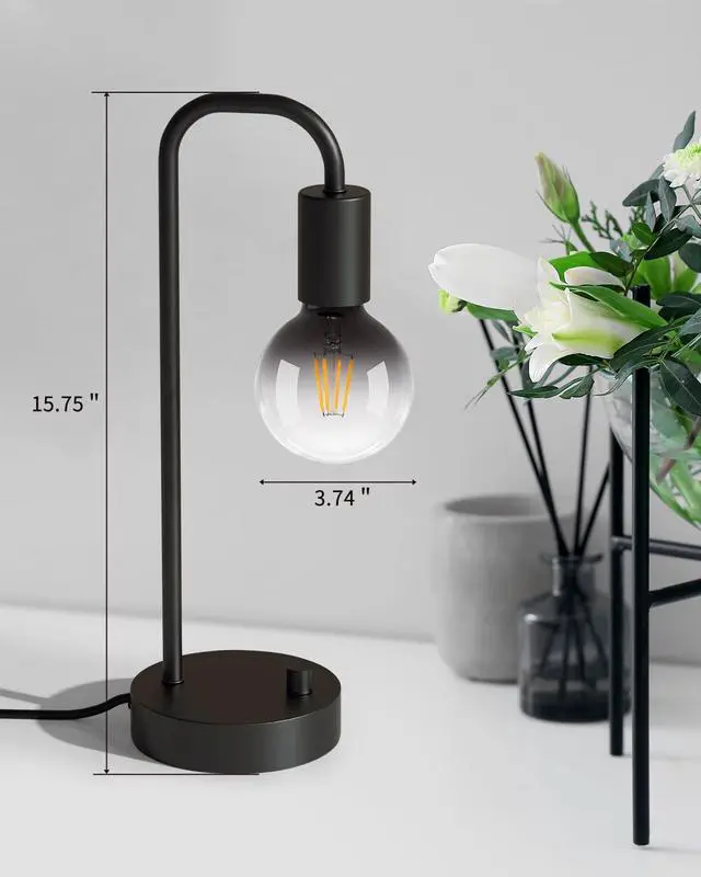 Alt view image 14 of 14 - Industrial Table Lamp for Bedroom, Fully Dimmable Modern Bedside Lamps with 2700K Warm Light Bulb for Kids Reading, Minimalist Nightstand Lamps for Living Room, Office (Bulb Included)