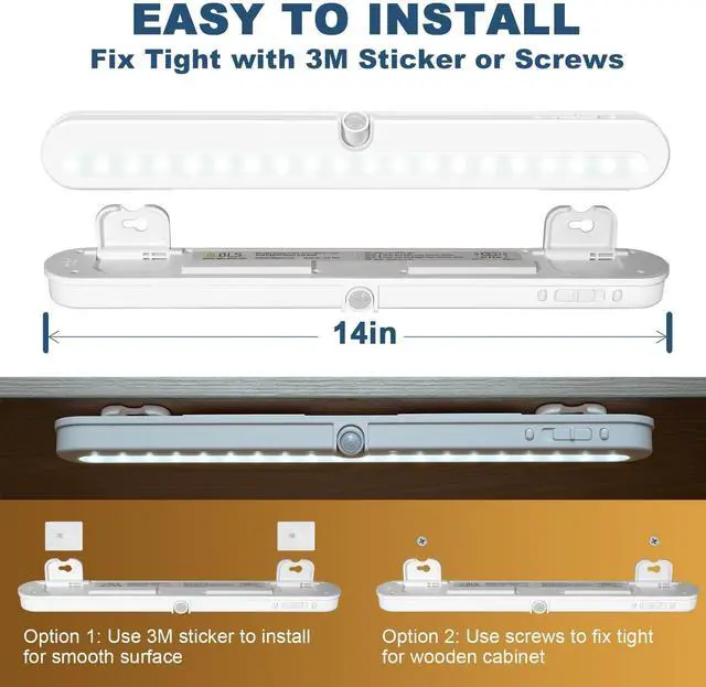 Alt view image 10 of 14 - T01L LED Closet Light, Super Bright 20 LED Under Cabinet Lighting Battery Powered/DC Input Wireless Motion Sensing Light, Auto On Off Switch, Motion Sensor & Light Sensor, Light Beam Adjustable