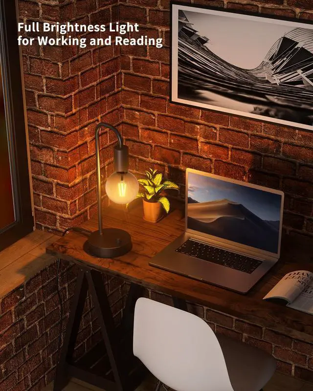 Alt view image 13 of 14 - Industrial Table Lamp for Bedroom, Fully Dimmable Modern Bedside Lamps with 2700K Warm Light Bulb for Kids Reading, Minimalist Nightstand Lamps for Living Room, Office (Bulb Included)