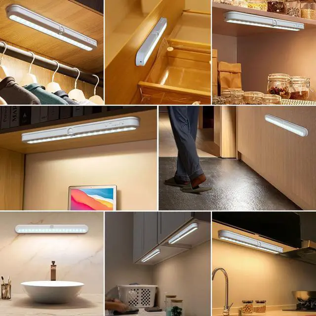 Alt view image 13 of 14 - T01L LED Closet Light, Super Bright 20 LED Under Cabinet Lighting Battery Powered/DC Input Wireless Motion Sensing Light, Auto On Off Switch, Motion Sensor & Light Sensor, Light Beam Adjustable