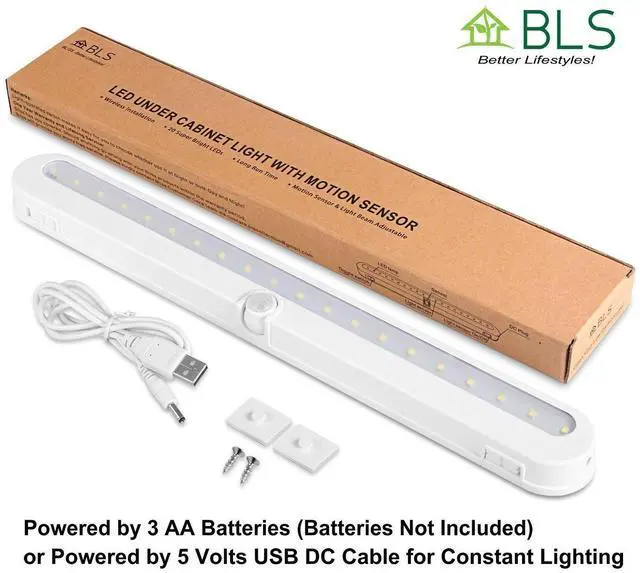 Alt view image 14 of 14 - T01L LED Closet Light, Super Bright 20 LED Under Cabinet Lighting Battery Powered/DC Input Wireless Motion Sensing Light, Auto On Off Switch, Motion Sensor & Light Sensor, Light Beam Adjustable