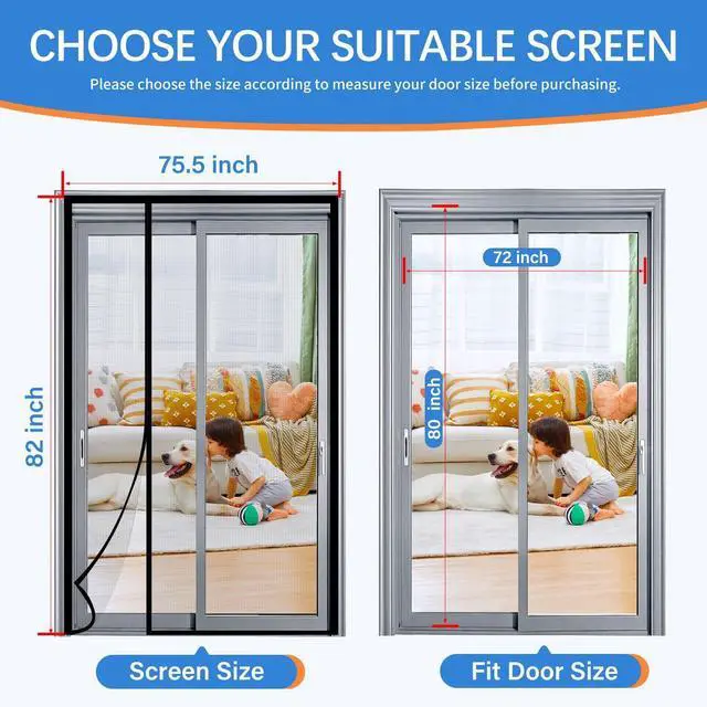 Alt view image 9 of 14 - Magnetic Screen Door Mesh Left Right Side Opening Upgraded PET Material Mesh Stronger Than Fiberglass and Polyester,Keep Bugs Out,Pet & Kid Friendly Screen Size 74'' X 82''