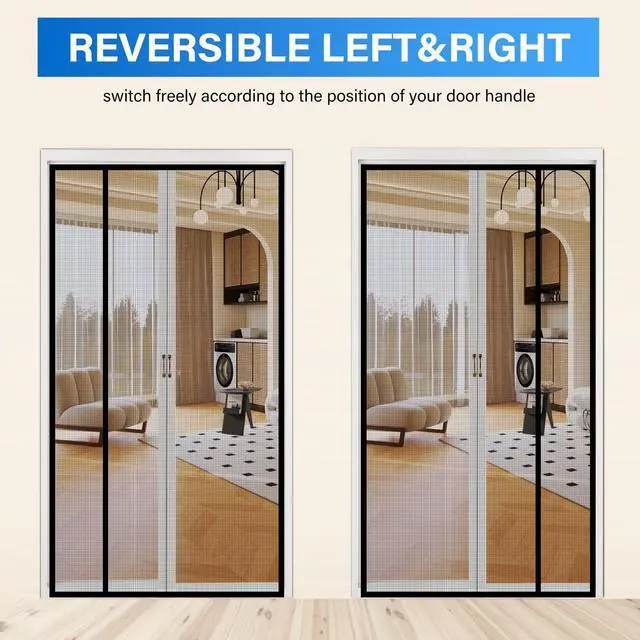 Alt view image 14 of 14 - Magnetic Screen Door Mesh Left Right Side Opening Upgraded PET Material Mesh Stronger Than Fiberglass and Polyester,Keep Bugs Out,Pet & Kid Friendly Screen Size 74'' X 82''