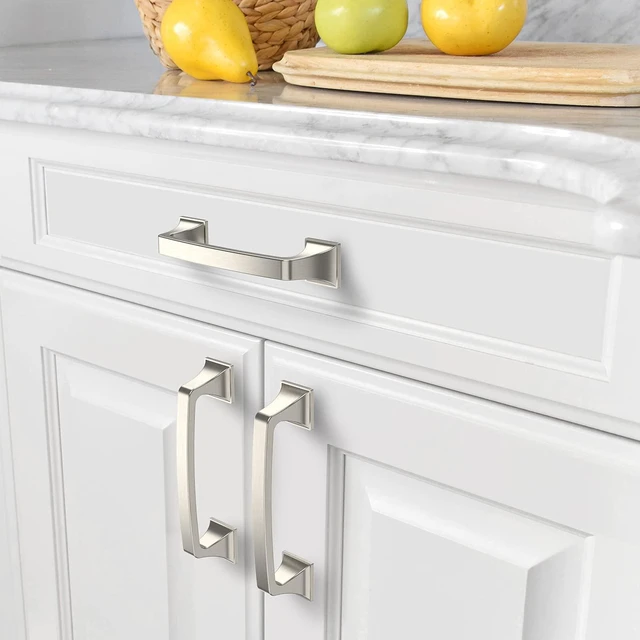 Alt view image 9 of 10 - 10 Pack Kitchen Cabinet Handles Brushed Satin Nickel Cabinet Pulls 3.75 Inch(96mm) Hole Center Cabinet Hardware for Bathroom Drawer Pulls Dresser Pulls ZH0002