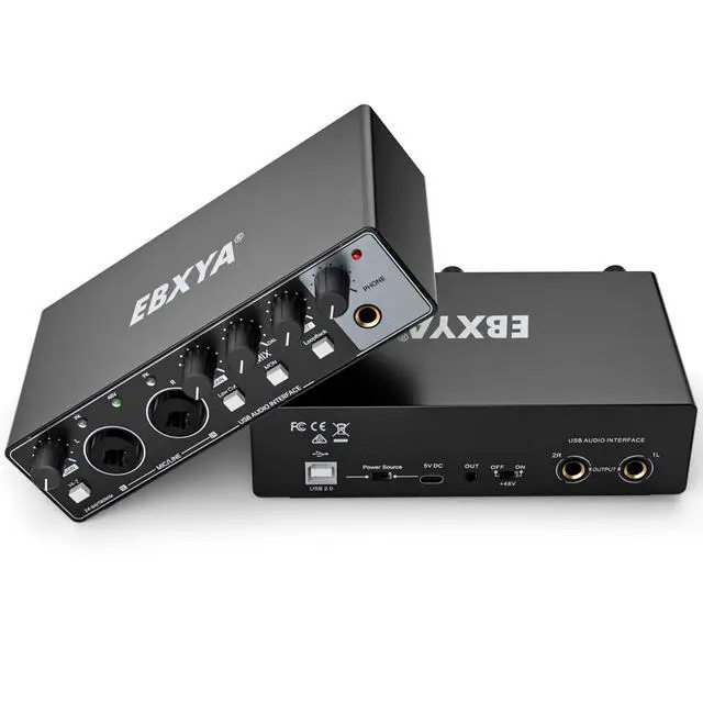Alt view image 8 of 14 - 2x2 Audio Interface - 24-bit/192kHz USB Recording Sound Card | 48V Phantom Power, for PC and Mac, Studio, Guitar, Podcast, Streaming(Metallic Black)