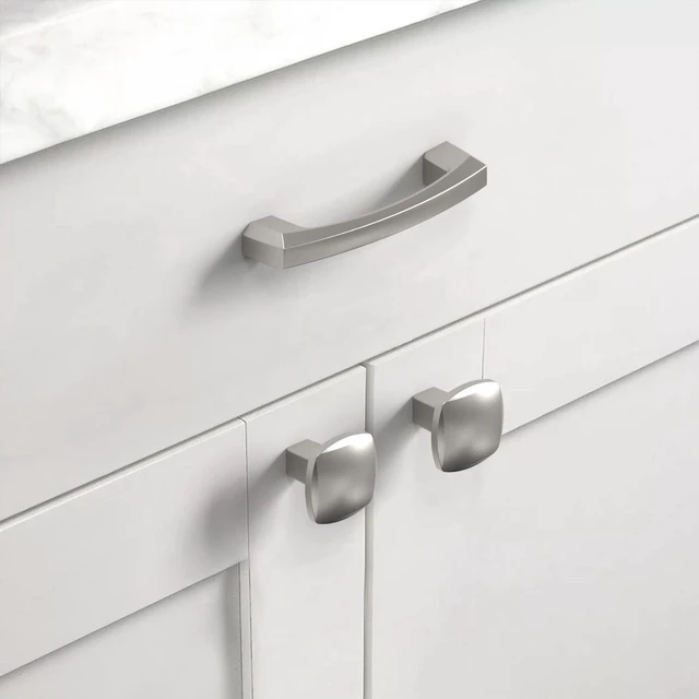 Alt view image 9 of 14 - 10 Pack Brushed Satin Nickel Kitchen Cabinet Knobs | Heavy-Duty Solid Zinc,Square, 2 Screw Sizes,Single Hole Knob, Cupboards, Drawers, Dressers, Furniture, Hardware