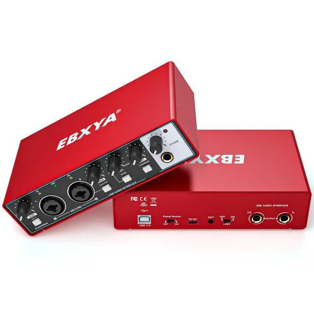 Alt view image 8 of 14 - 2x2 Audio Interface - 24-bit/192kHz USB Recording Sound Card | 48V Phantom Power, for PC and Mac, Studio, Guitar, Podcast, Streaming(Metallic Red)