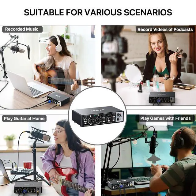 Alt view image 14 of 14 - 2x2 Audio Interface - 24-bit/192kHz USB Recording Sound Card | 48V Phantom Power, for PC and Mac, Studio, Guitar, Podcast, Streaming(Metallic Black)