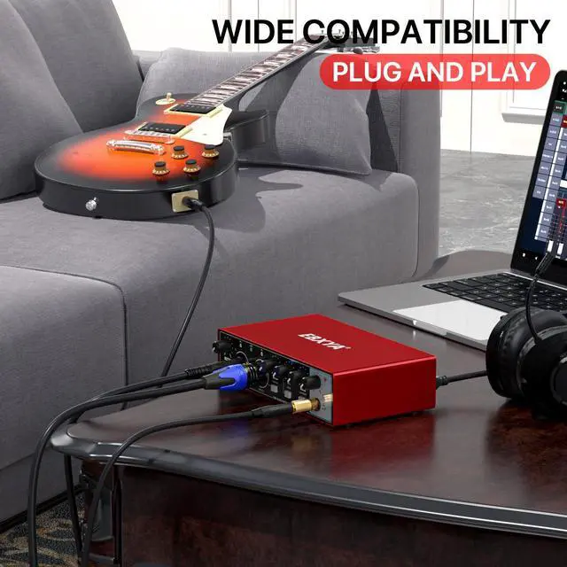 Alt view image 10 of 14 - 2x2 Audio Interface - 24-bit/192kHz USB Recording Sound Card | 48V Phantom Power, for PC and Mac, Studio, Guitar, Podcast, Streaming(Metallic Red)