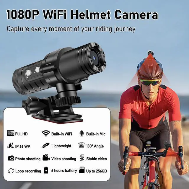 Alt view image 8 of 12 - WiFi Helmet Camera, HD 1080P Bike Motorcycle Helmet Camera, IP66 Waterproof Action Camera for Cars, Bicycle, Motorbike & Sports Helmet (with 64G Card)