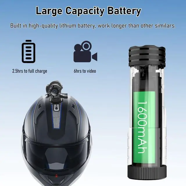 Alt view image 12 of 12 - WiFi Helmet Camera, HD 1080P Bike Motorcycle Helmet Camera, IP66 Waterproof Action Camera for Cars, Bicycle, Motorbike & Sports Helmet (with 64G Card)
