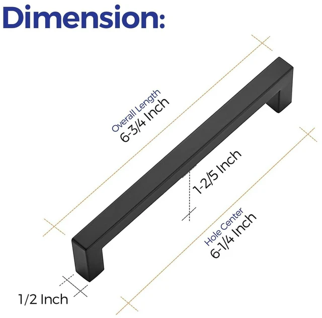 Alt view image 10 of 14 - Matte Black Cabinet Handles Square Pulls 6-1/4 Inch 30 Pack | Stainless Steel, Square Bar Grip, Drawer Pulls, Kitchen Cabinet Hardware, For Cupboards, Drawers, Dressers, Cabinets
