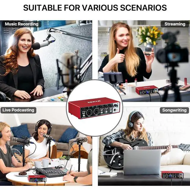 Alt view image 12 of 14 - 2x2 Audio Interface - 24-bit/192kHz USB Recording Sound Card | 48V Phantom Power, for PC and Mac, Studio, Guitar, Podcast, Streaming(Metallic Red)