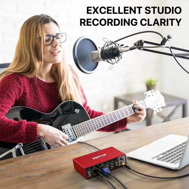 Alt view image 13 of 14 - 2x2 Audio Interface - 24-bit/192kHz USB Recording Sound Card | 48V Phantom Power, for PC and Mac, Studio, Guitar, Podcast, Streaming(Metallic Red)