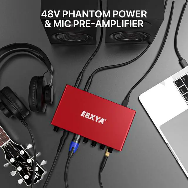 Alt view image 14 of 14 - 2x2 Audio Interface - 24-bit/192kHz USB Recording Sound Card | 48V Phantom Power, for PC and Mac, Studio, Guitar, Podcast, Streaming(Metallic Red)