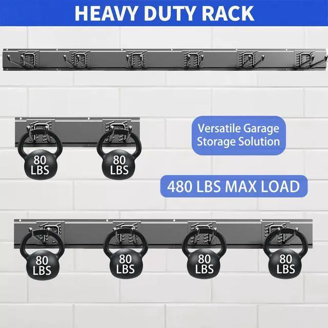Alt view image 8 of 12 - Garage Tool Organizer Wall Mount, 48 Inch Heavy Duty Garden Tool Organizer Storage System, Easy Install with 6 Adjustable Straight Hooks, for Garage, Basement, Shed, Workshop, Black, Steel