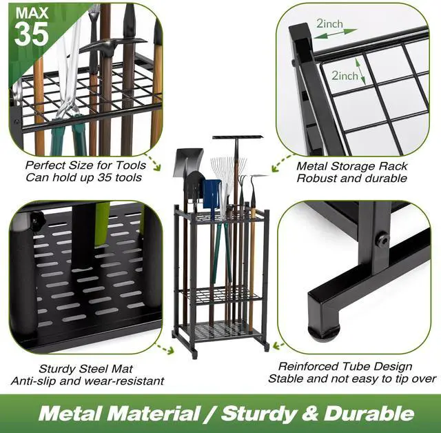 Alt view image 10 of 14 - Tool Organizer for Garden, Garage Tool Organizer & Garage Organization Heavy Duty Steel Garden Tool Organizer Stand Holds 35 Tools/Rakes/Brooms, Tool Storage Rack for Shed/Outdoor, Garage Organizer